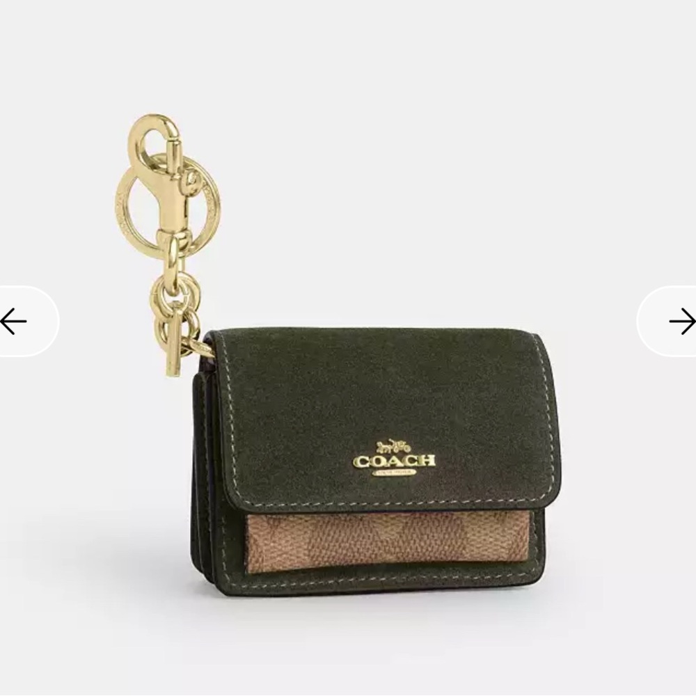 NWT🌵Coach Klare Bag Charm With Signature Canvas Dark Green Suede Mini Coin CCE81 - Picture 3 of 6